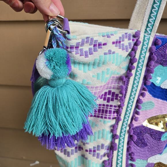 Vibrant Sequin Shoulder Bag in Purple and Gold - Picture 7 of 11
